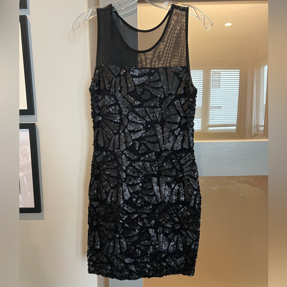 Black sequin mini cocktail dress